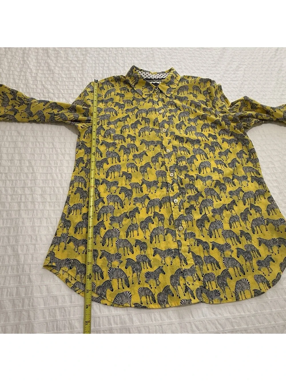 Talbots Yellow Zebra Animal Print Button Up Shirt Long Sleeve Sz L Large